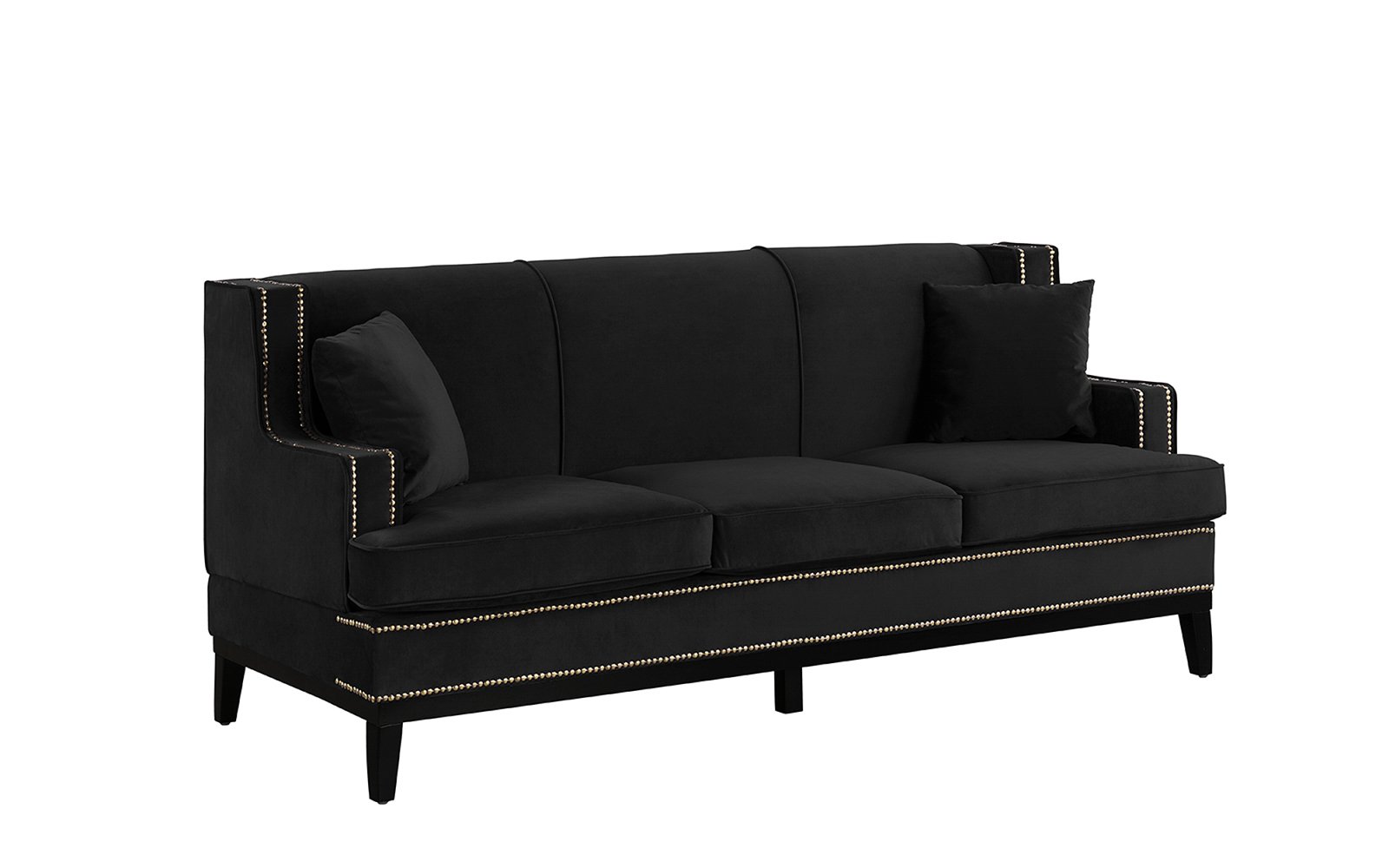 Details About Black Modern Soft Velvet Sofa With Nailhead Trim Detail Victorian Couch