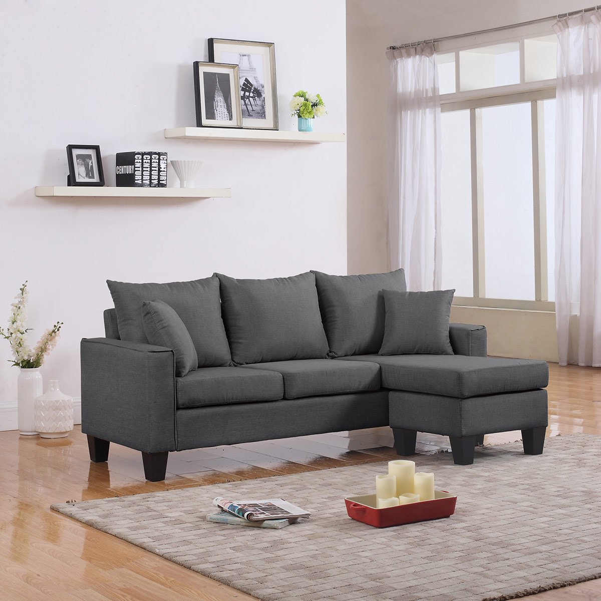 Living Family Room Small Space Sectional Sofa Reversible Chaise Lounge Grey 647923465938 EBay