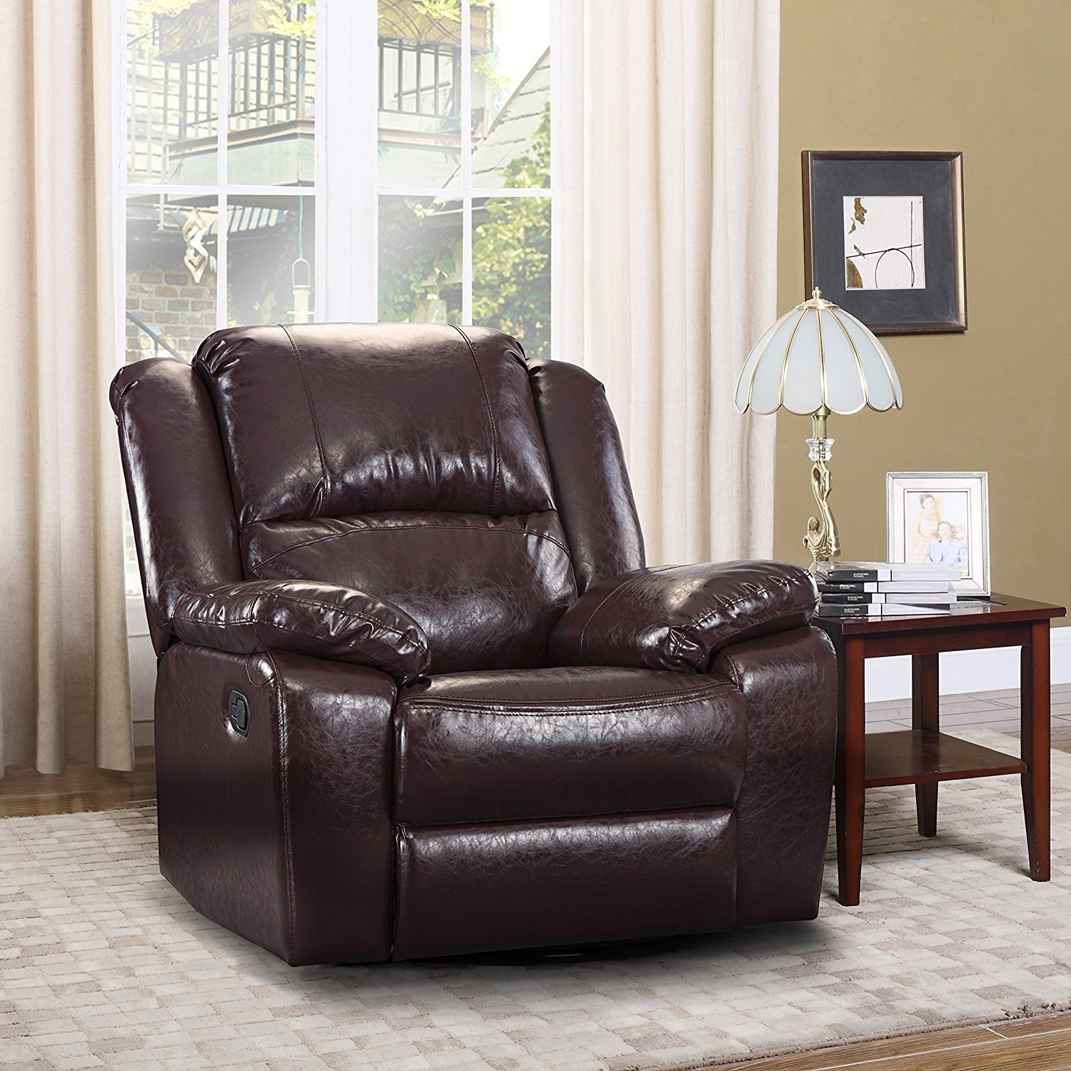 Oversize Reclining Chair Comfortable Bonded Leather Rocker