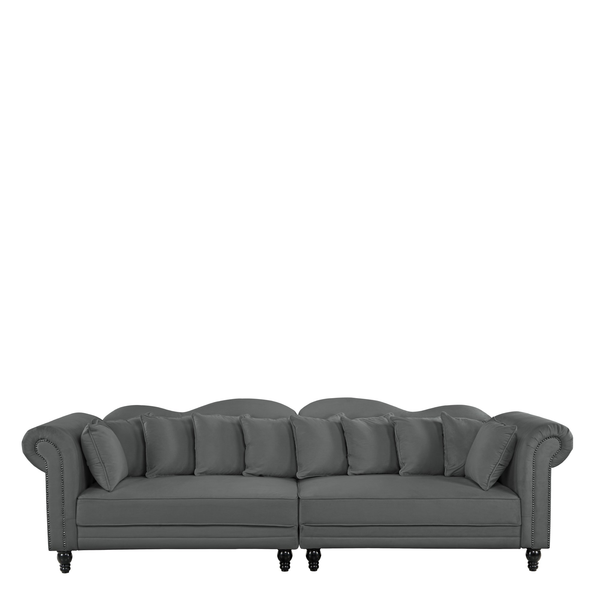 2 Pc Large Chesterfield Sofa Velvet Couch W Scroll Arms Nailheads Dark Grey 2 Pc Large Chesterfield Sofa Velvet Couch W Scroll Arms Nailheads Dark Grey