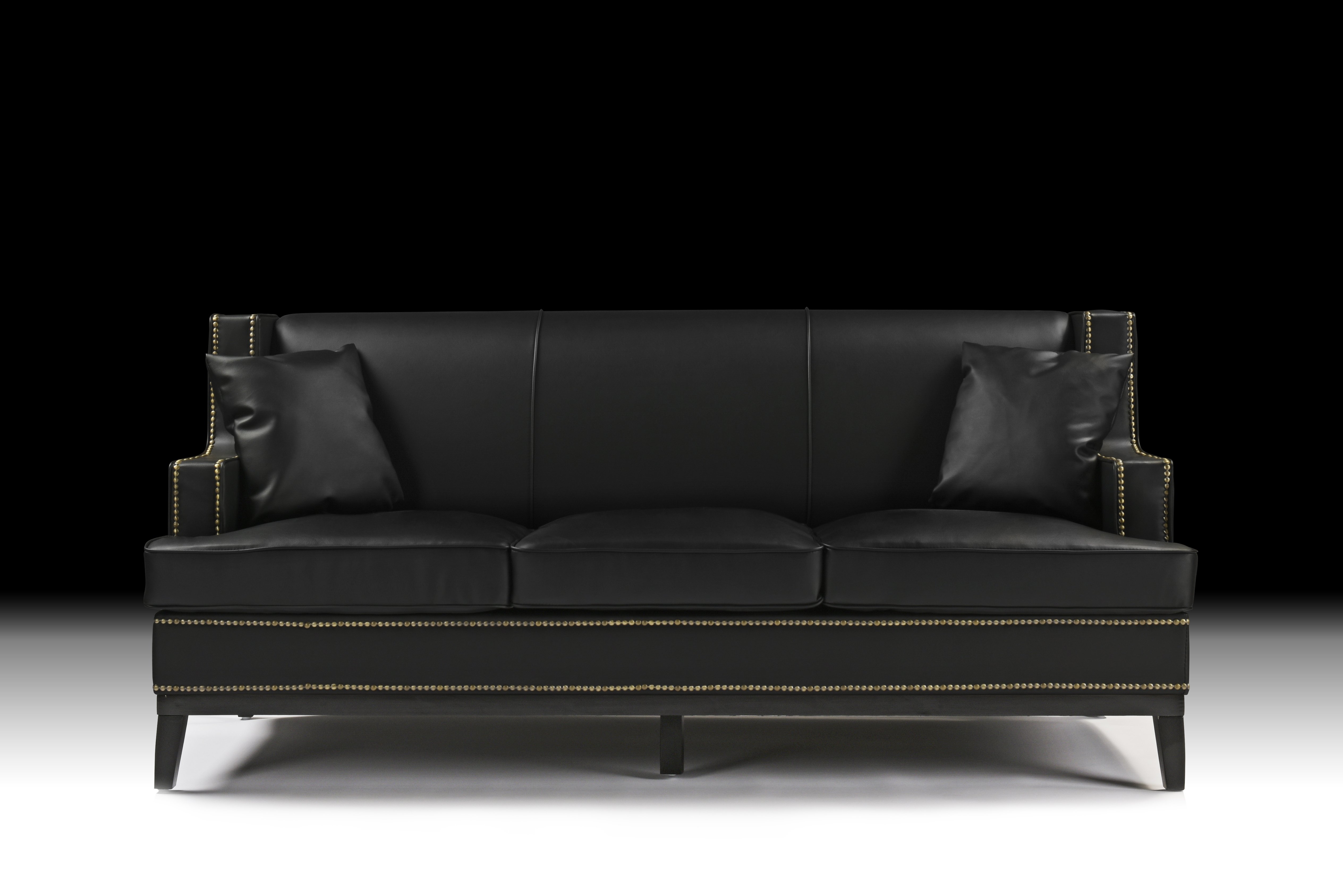 Black Modern Bonded Leather Sofa with Nailhead Trim Detail