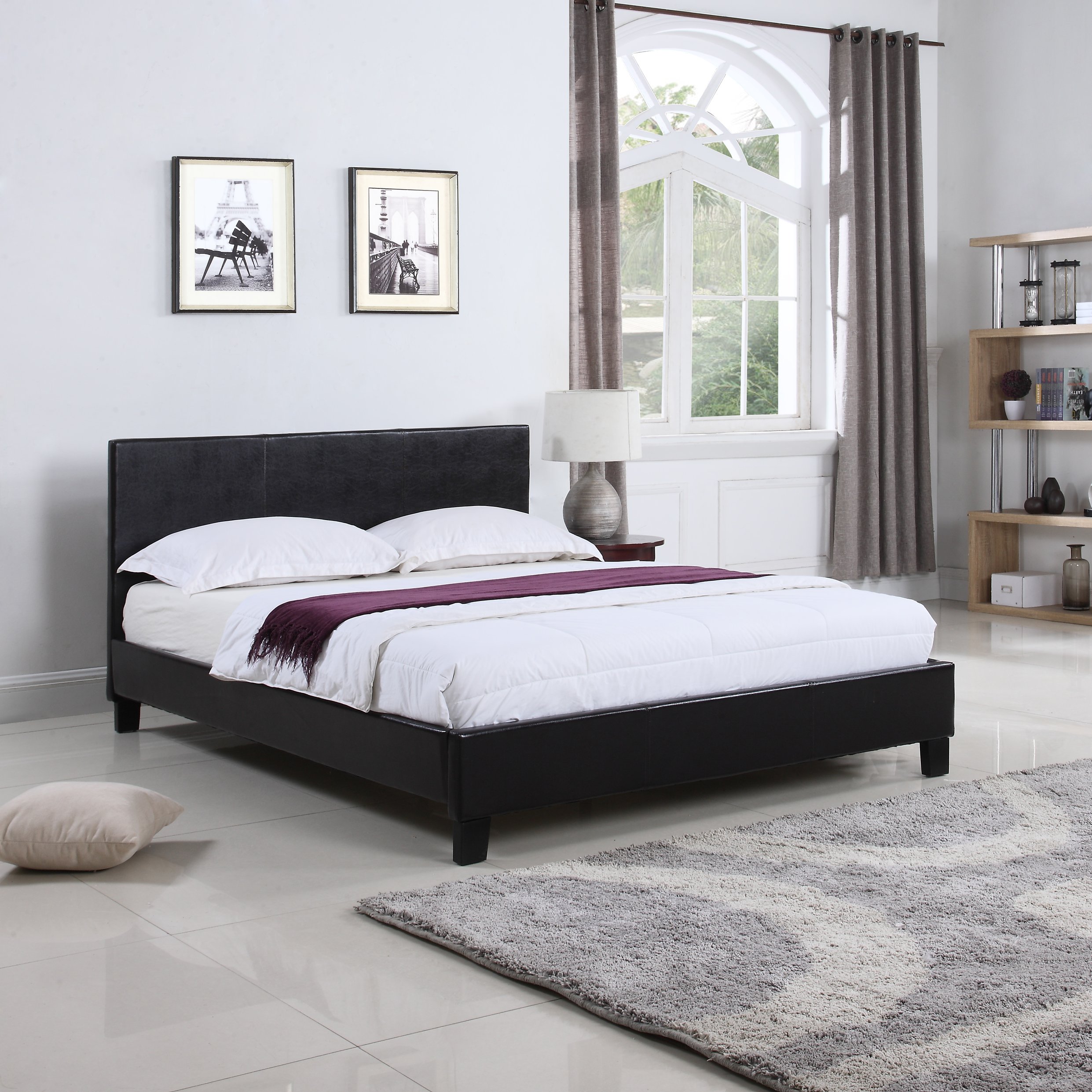 Full Size Bonded Leather Low Profile Platform Bed Frame Panel Headboard Espresso Ebay 8969