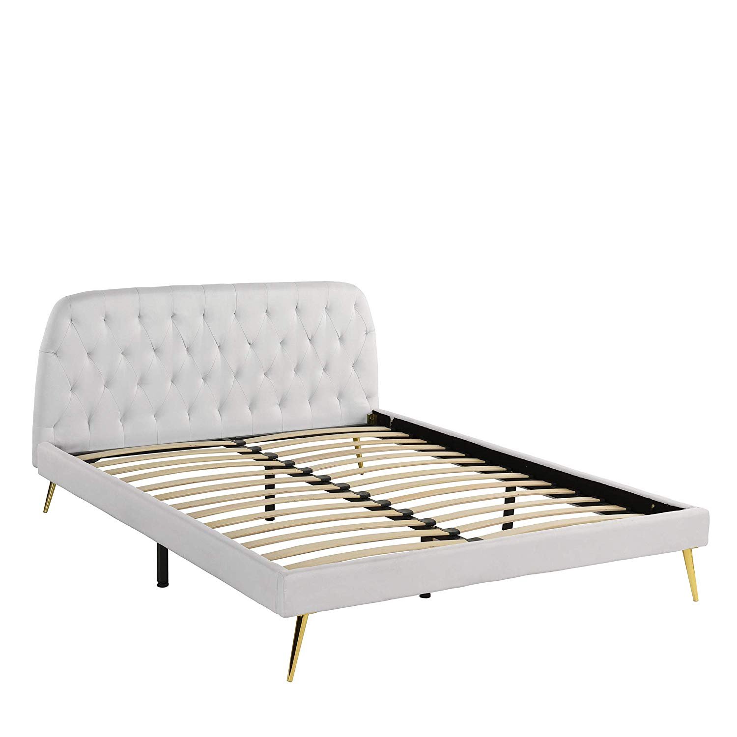 White Queen Size Elegant Mid Century Bed Frame Tufted Headboard Gold Details About White Queen Size Elegant Mid Century Bed Frame Tufted Headboard Gold Plated Legs
