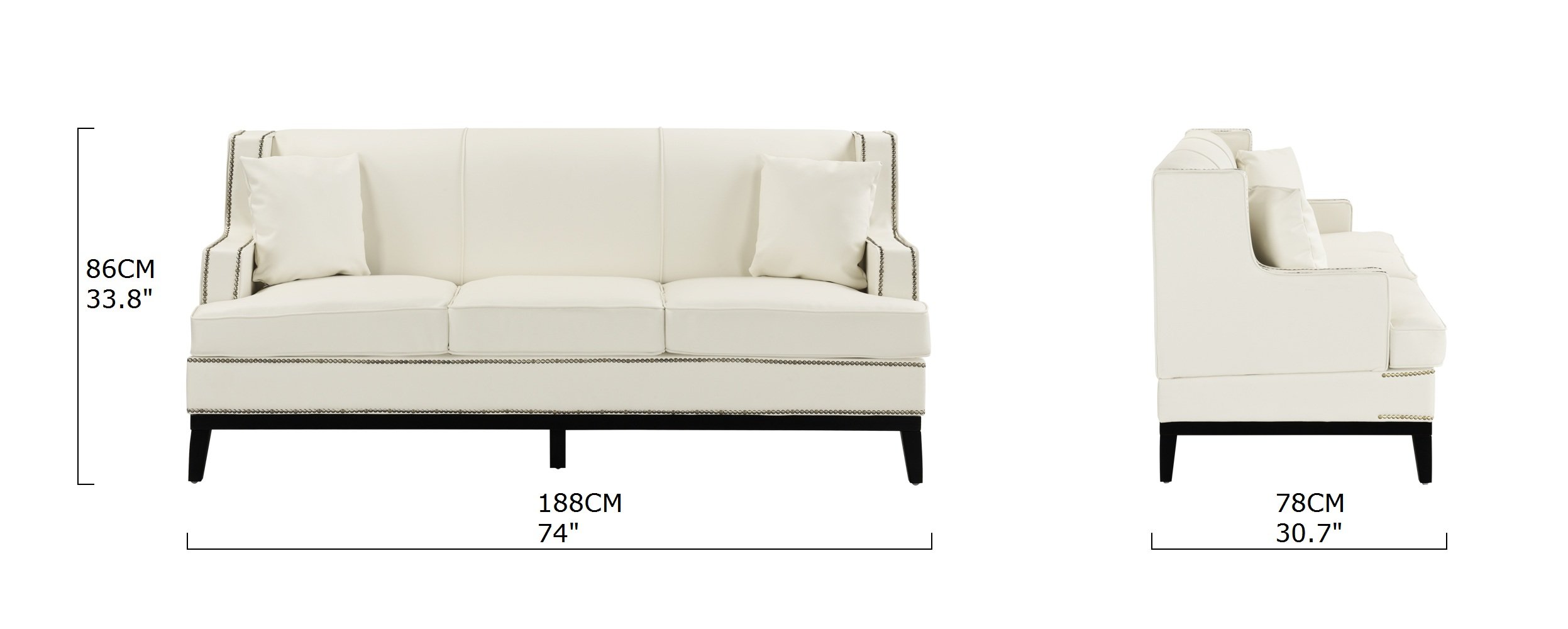 Details About White Contemporary Modern Bonded Leather Sofa With Nailhead Trim Wooden Frame Details About White Contemporary Modern Bonded Leather Sofa With Nailhead Trim Wooden Frame