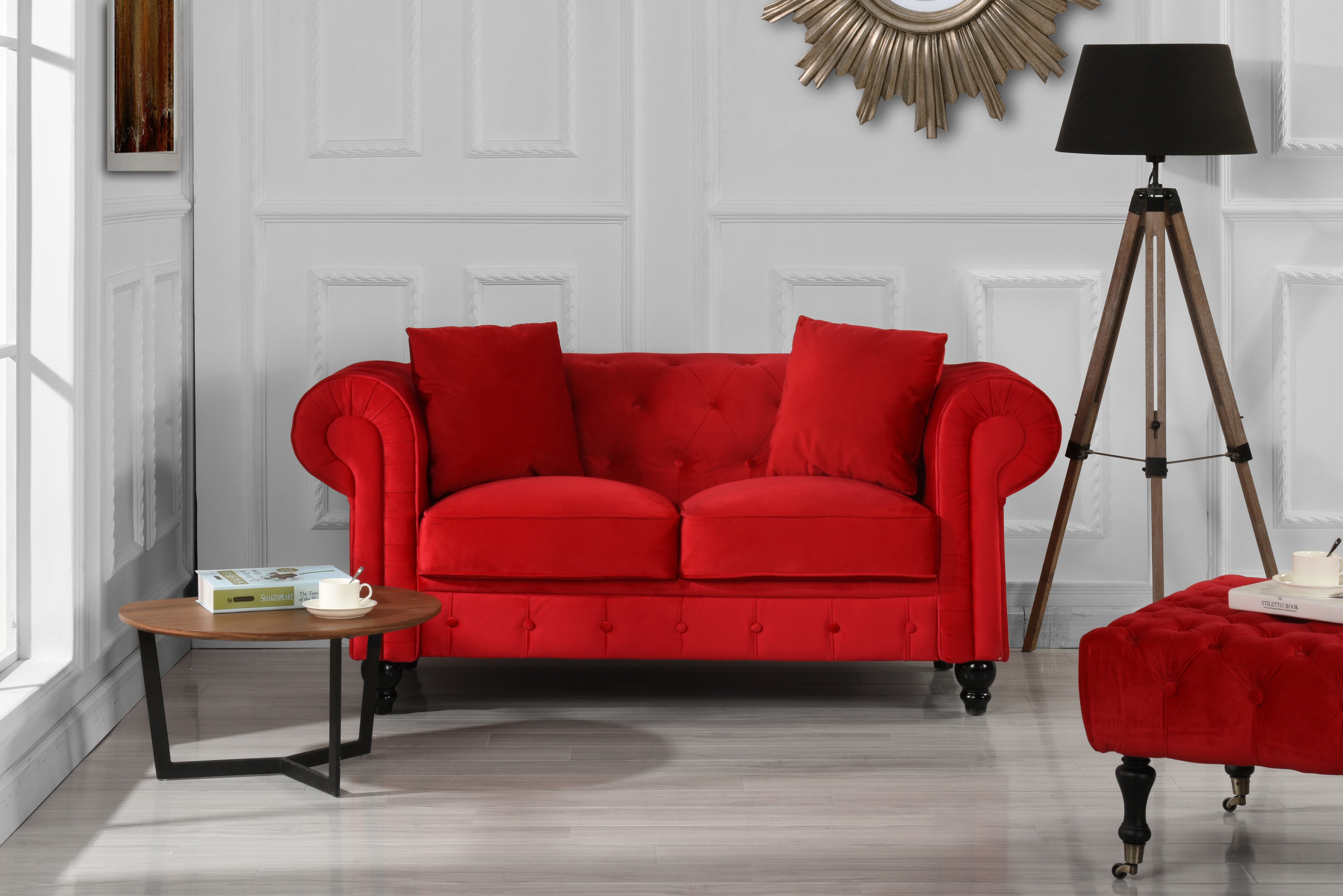 Modern Chesterfield Loveseat Sofa Velvet Upholstered Love Seat Couch
