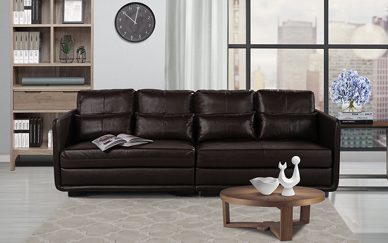 Classic 2 Piece Convertible Living Room Leather Sofa ...