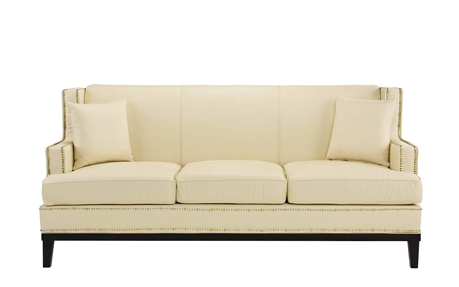 white leather sofa with nailhead trim