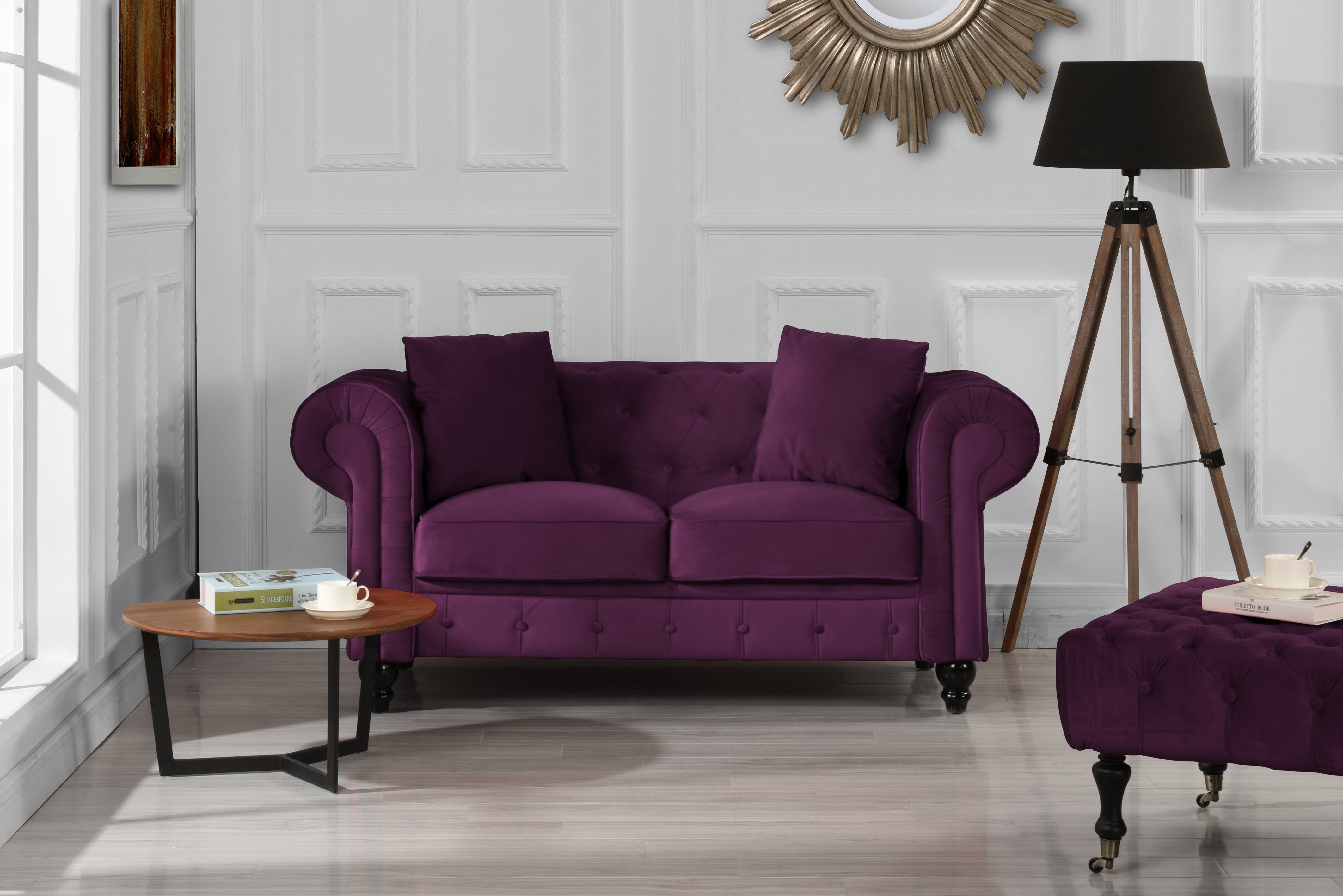 Modern Chesterfield Loveseat Sofa Velvet Upholstered Love Seat Couch