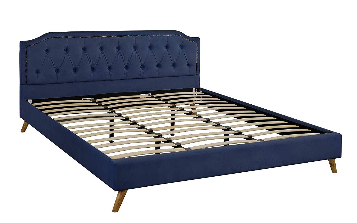 Classic Bed Frame Tufted Velvet Headboard Platform W Slats Details About Classic Bed Frame Tufted Velvet Headboard Platform W Slats Navy Blue Full