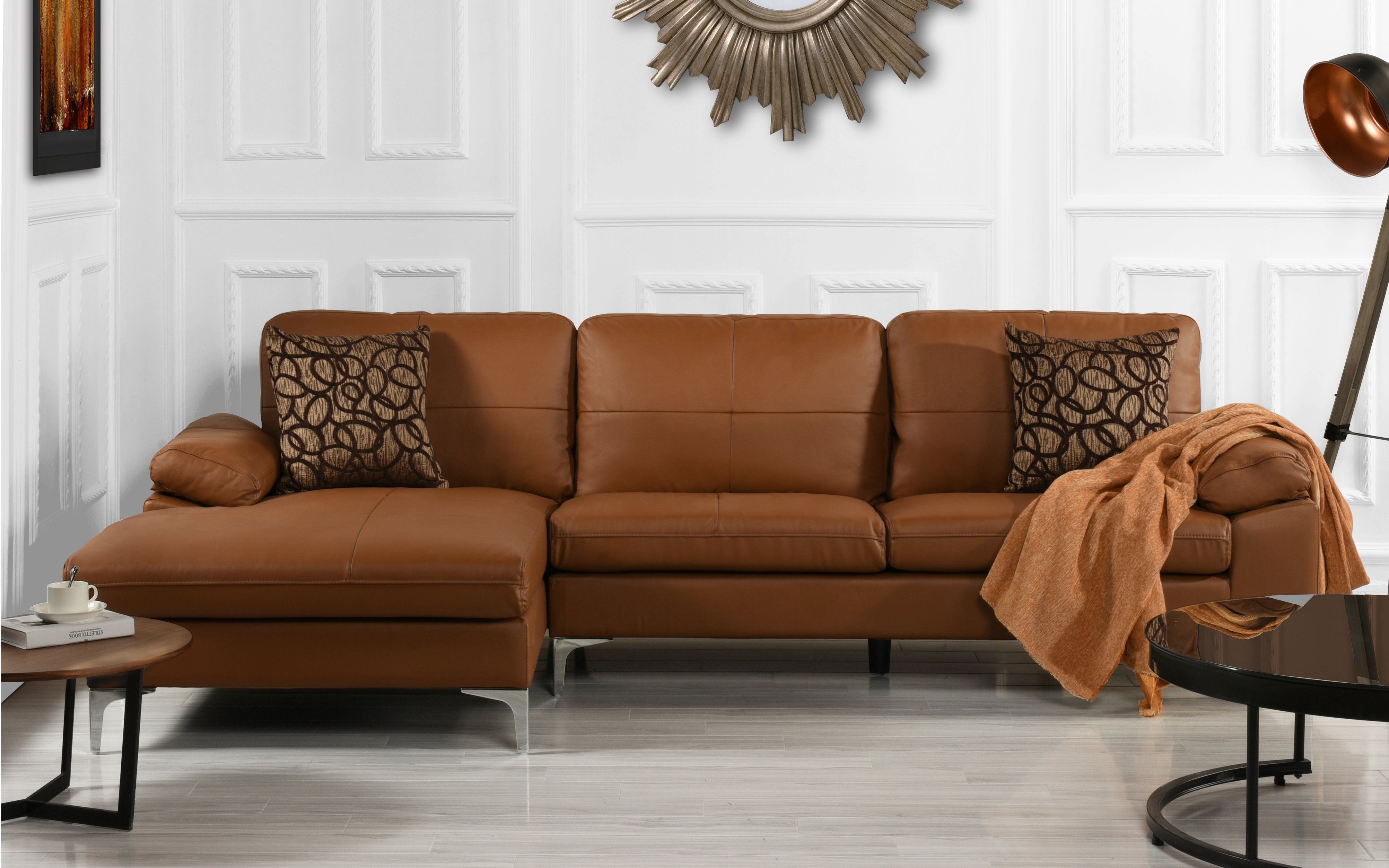 Living Room Family Room Leather Sectional Sofa L-Shape ...