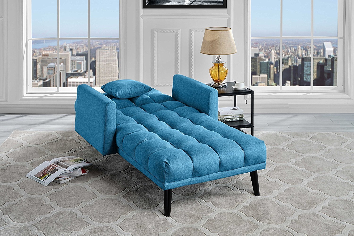 Modern Living Room Chaise Fabric Recliner Sleeper Chaise Lounge, Futon