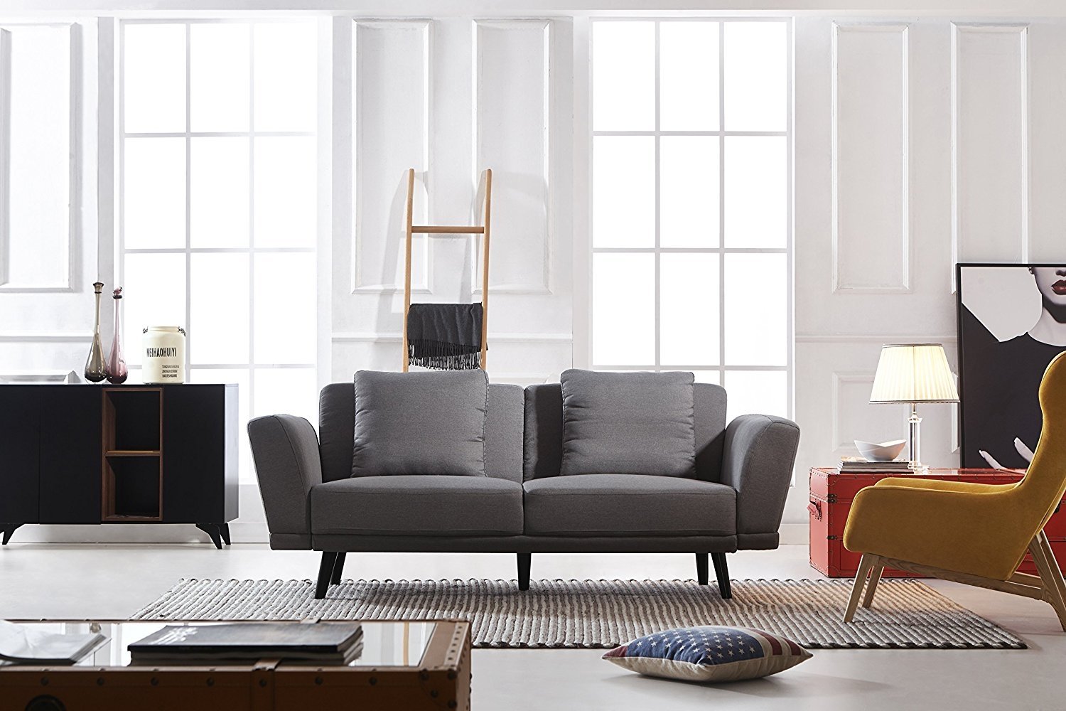 Modern And Sleek Living Room Linen Fabric Sofa Couch Light Grey Ebay Click Thumbnails To Enlarge