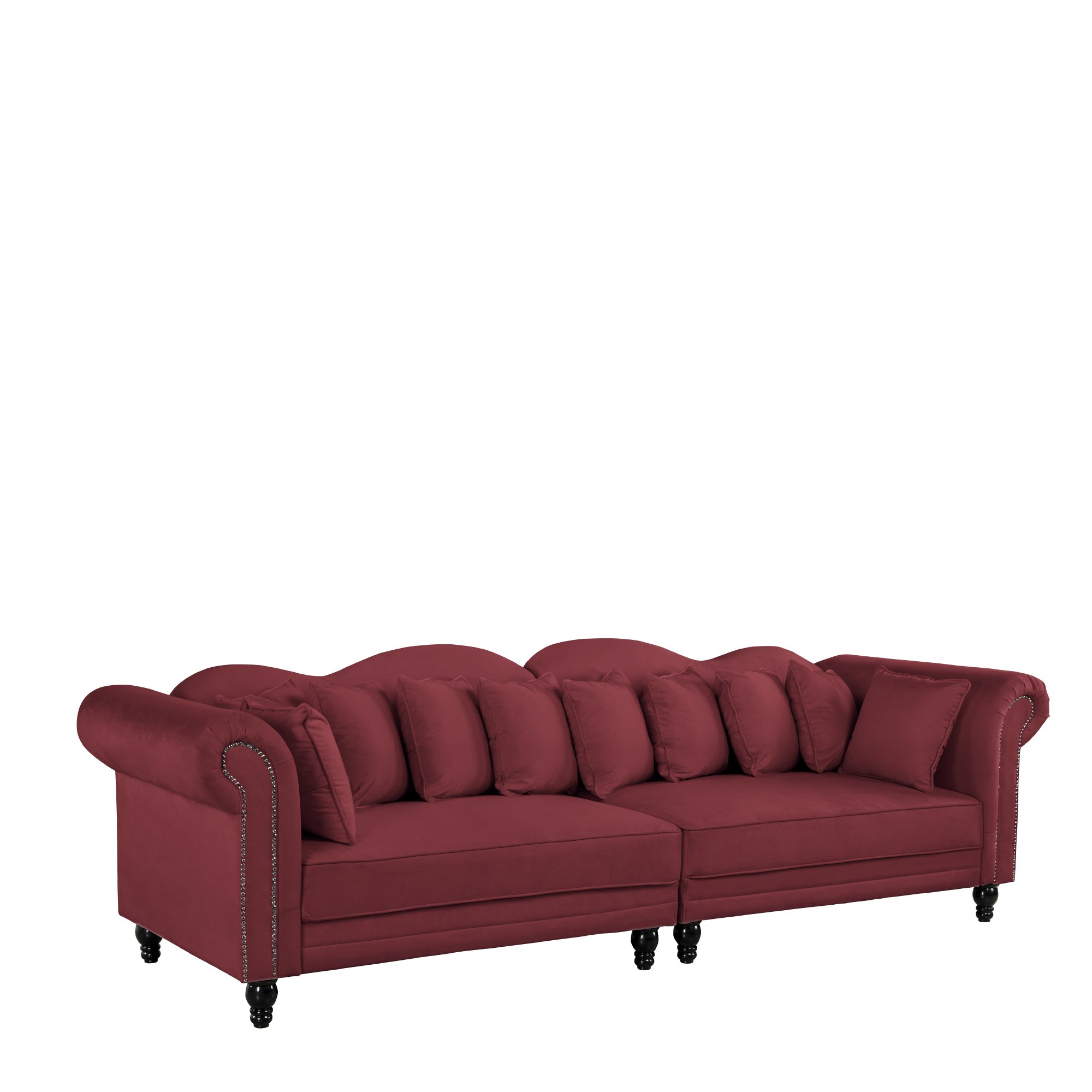 Classic Velvet Chesterfield Scroll Arm Large Living Room Sofa Beige