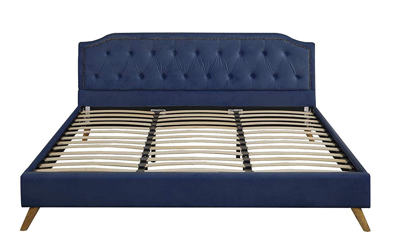 Modern Bed Frame Tufted Velvet Headboard Platform W Slats Modern Bed Frame Tufted Velvet Headboard Platform Navy Blue Full