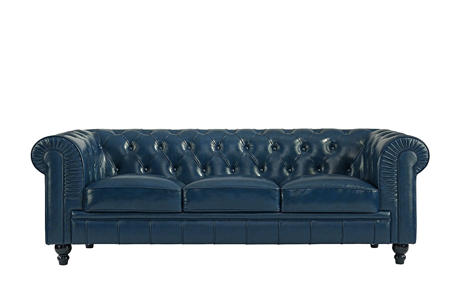 Details About Clic Scroll Arm Leather Match Chesterfield Sofa Blue