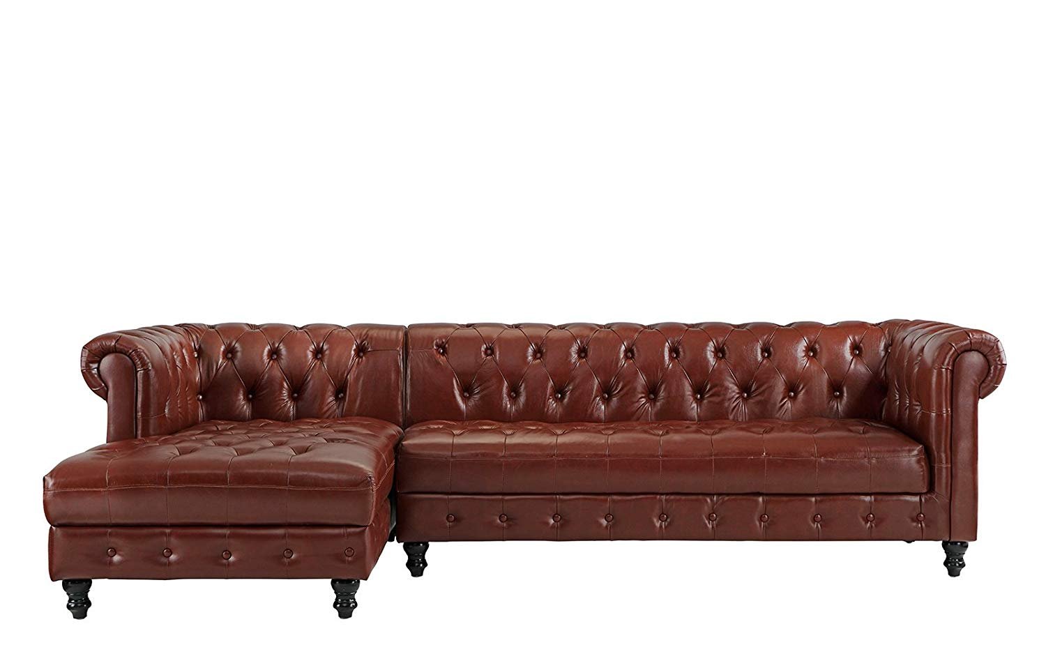 Details About Leather Match Couch Chesterfield L Shape Sectional Sofa Light Brown