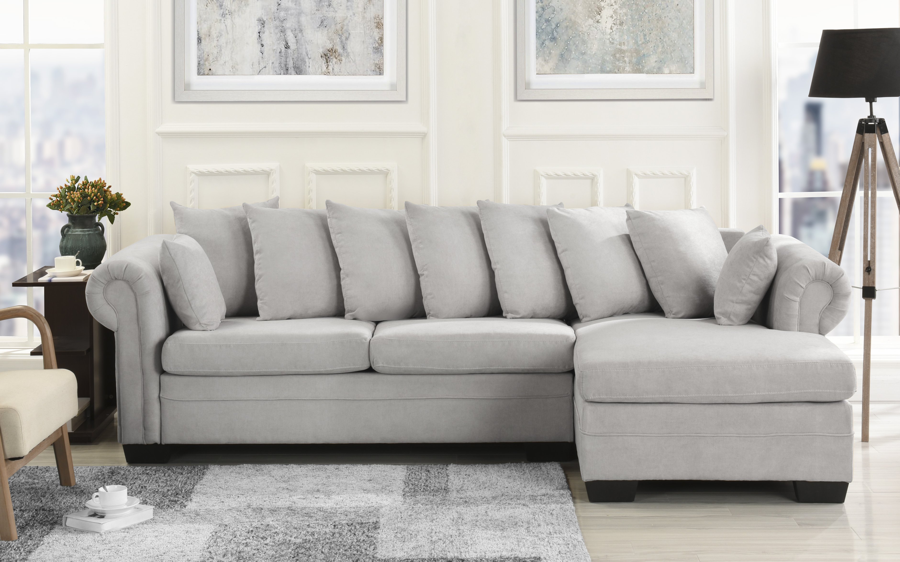 Large Brush Microfiber Sectional Sofa LShape Couch Extra