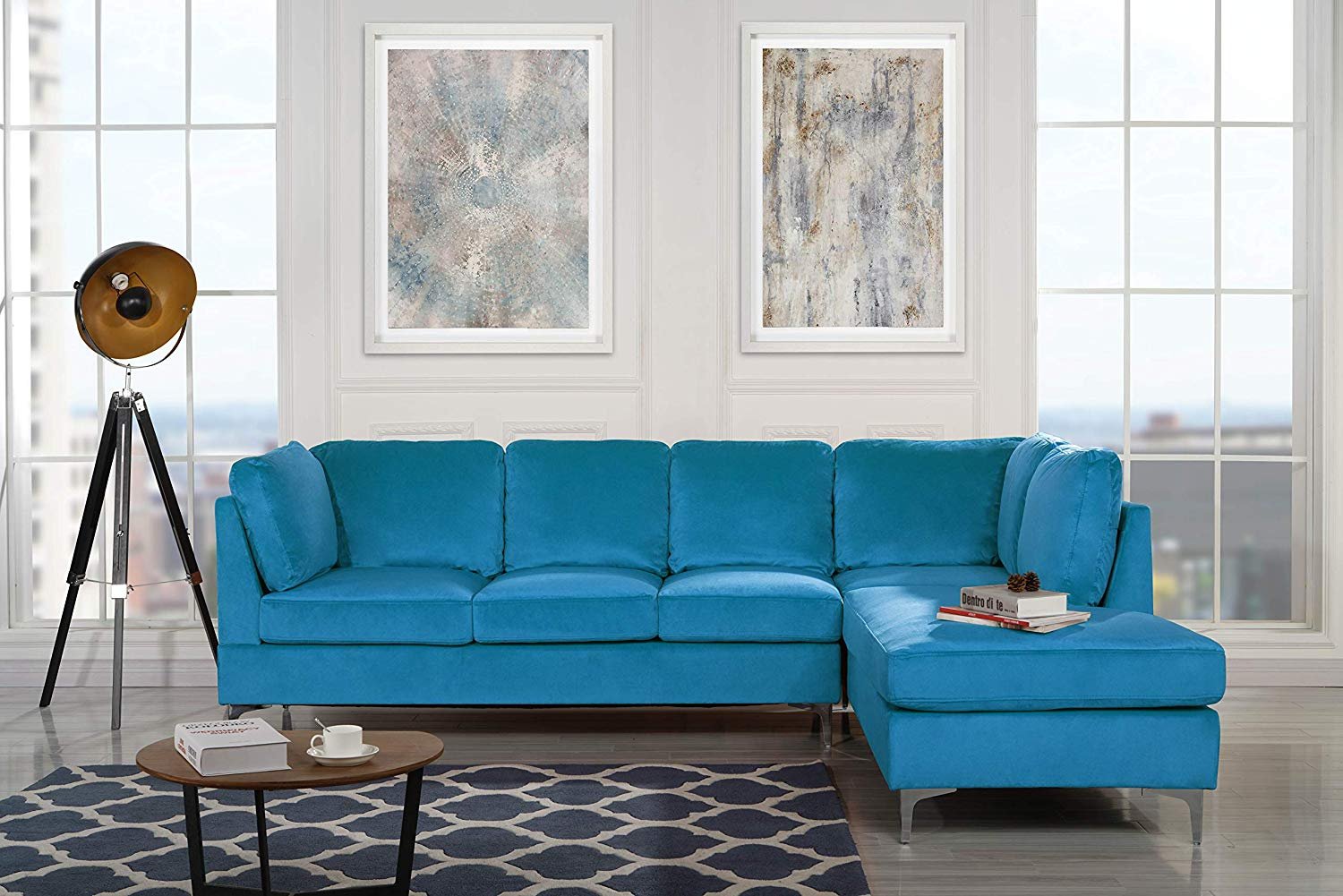 Blue Velvet Sectional Sofas Living Room