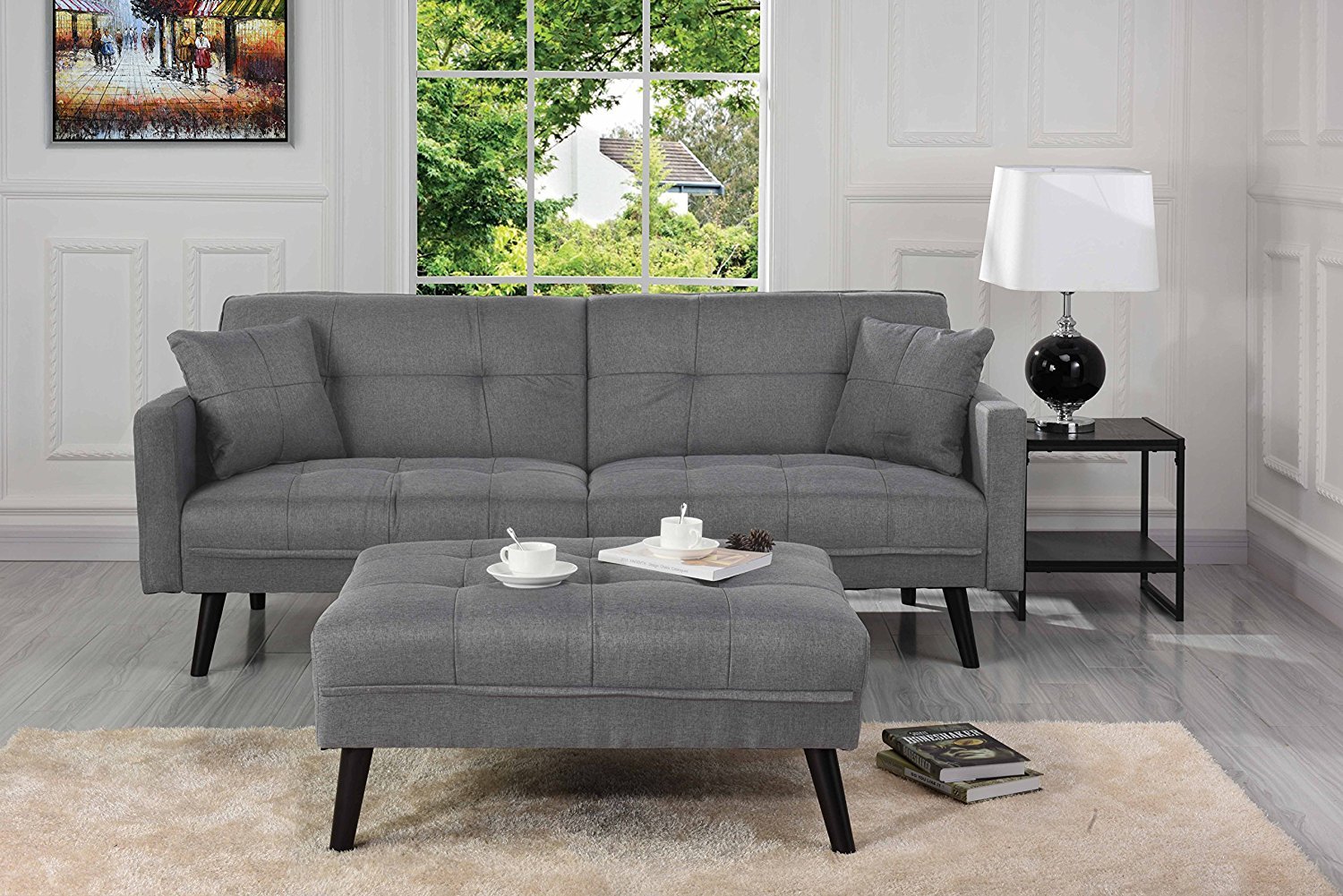 Details About Mid Century Futon Sofa Bed For Living Room Sleeper Couch Light Grey