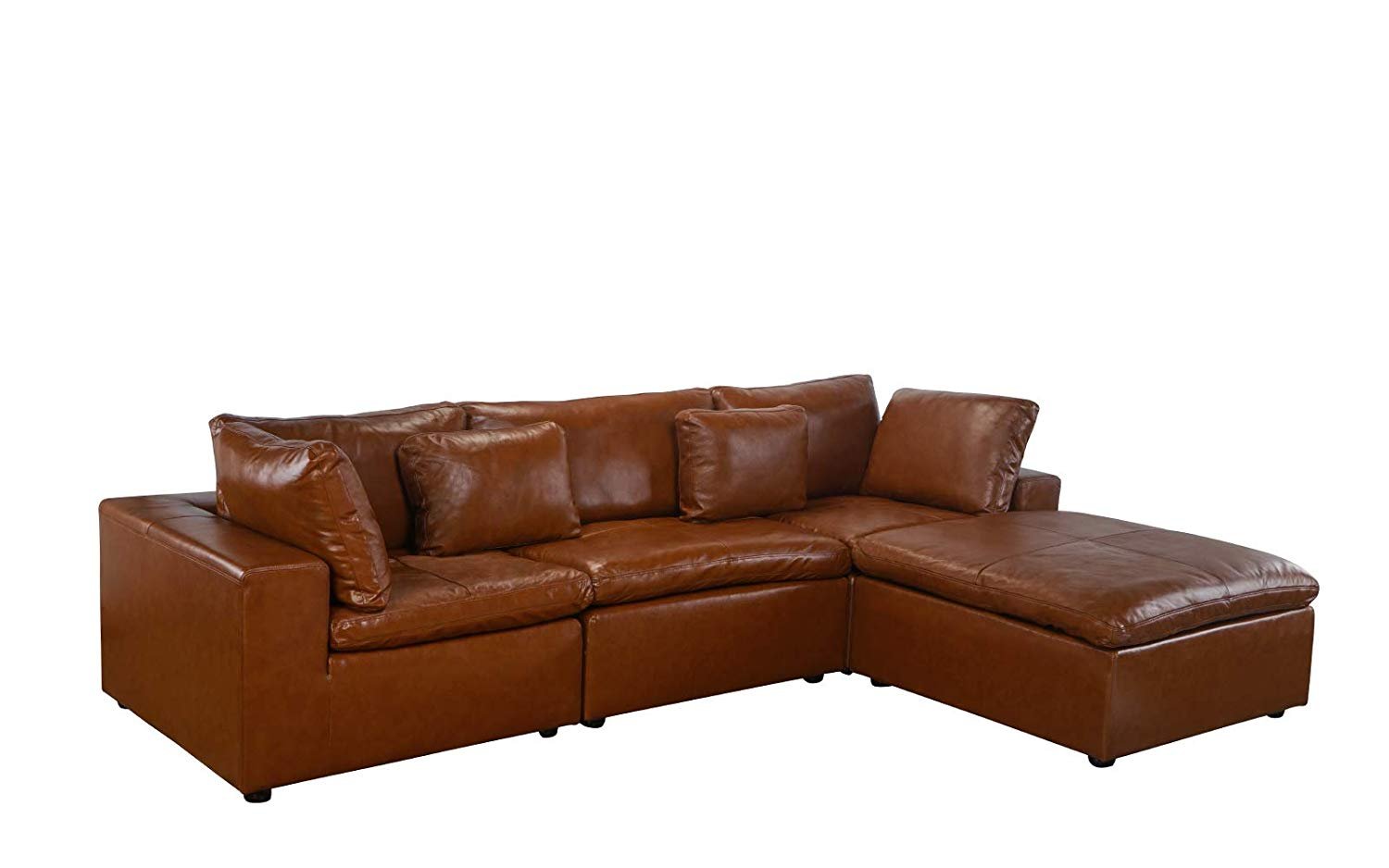 Leather Lounge Sectional Sofa, L Shape Couch with Wide ...