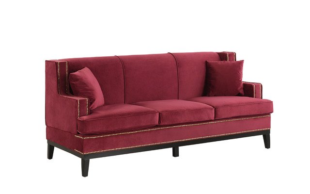 Details About Modern Vintage Style Soft Velvet Sofa Couch With Nailhead Trim Detail Red