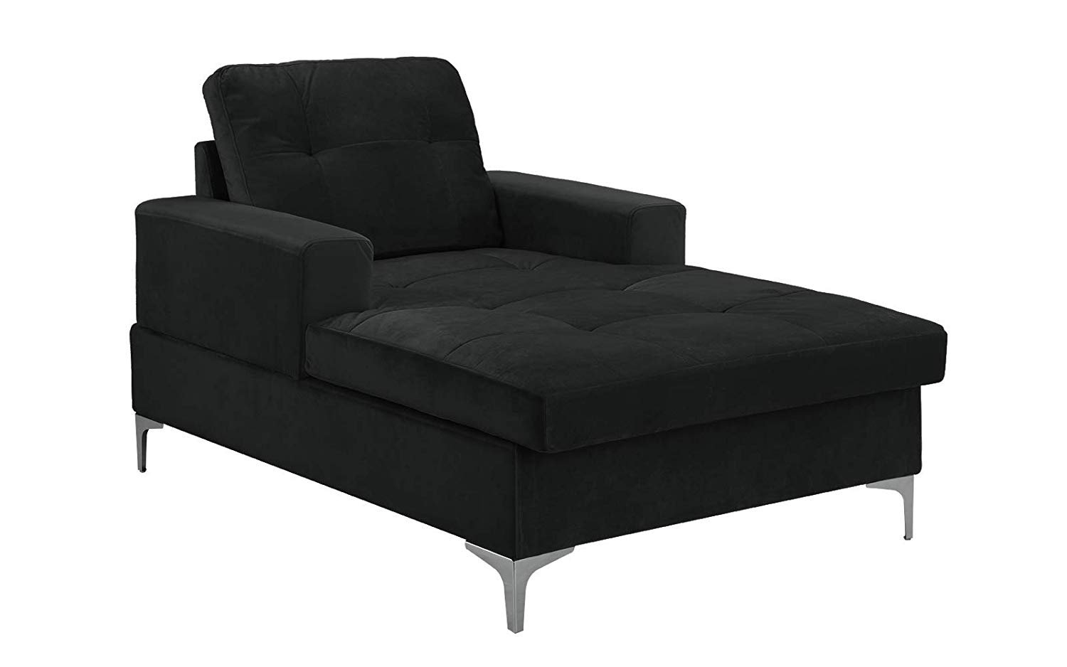 Black Mid Century Velvet Chaise Lounge 54.7" inches Tufted Single