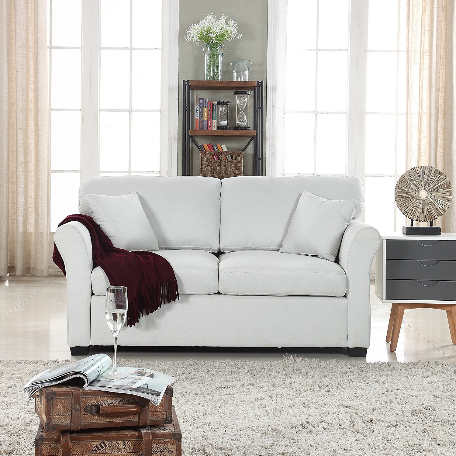 small-space-beige-loveseat-sofa-comfortable-fabric-living-room-love-seat-649862747632-ebay