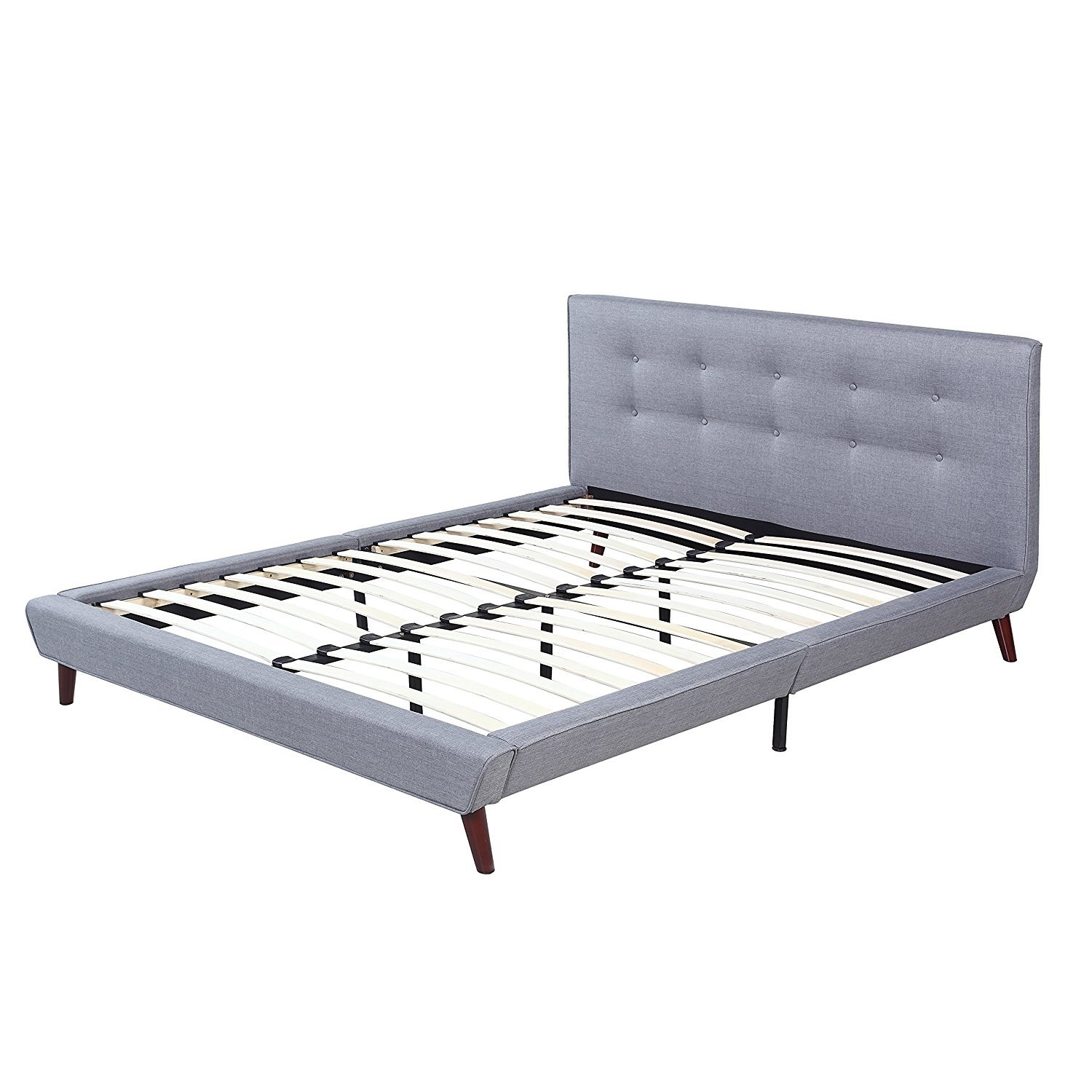 Mid Century Grey Linen Low Profile Platform Bed Frame With Tufted Mid Century Grey Linen Low Profile Platform Bed Frame With Tufted Headboard Design Full