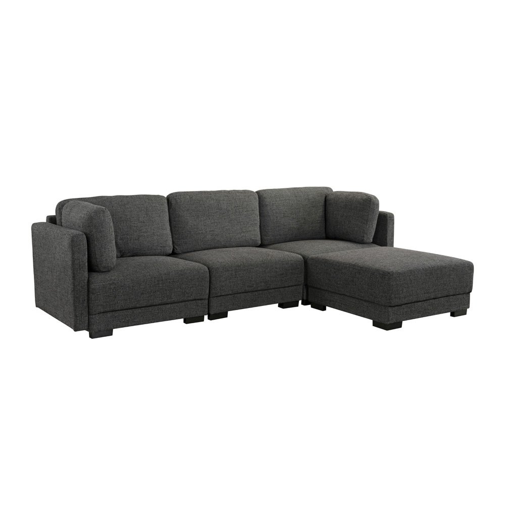 Details About Contemporary L Shape Sectional Sofa Linen Fabric High Density Soft Foam Black