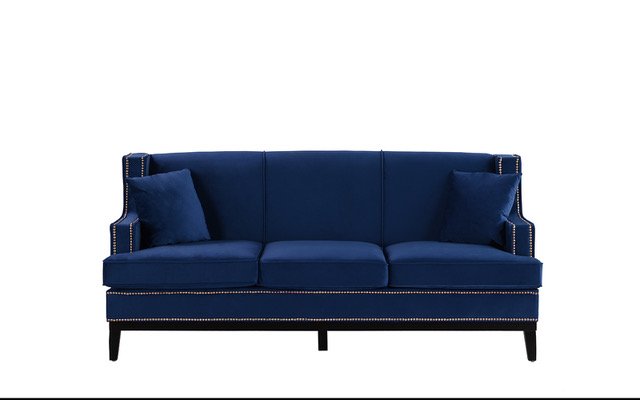 Details About Modern Velvet Sofa With Clic Nailhead Trim And Wooden Legs Royal Blue
