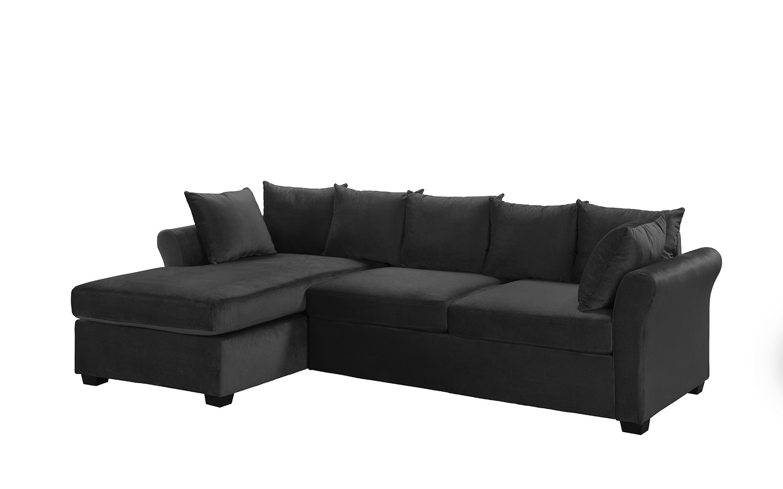 Dark Grey Velvet Sectional Sofa w/ Loose Back Pillows, Left Facing