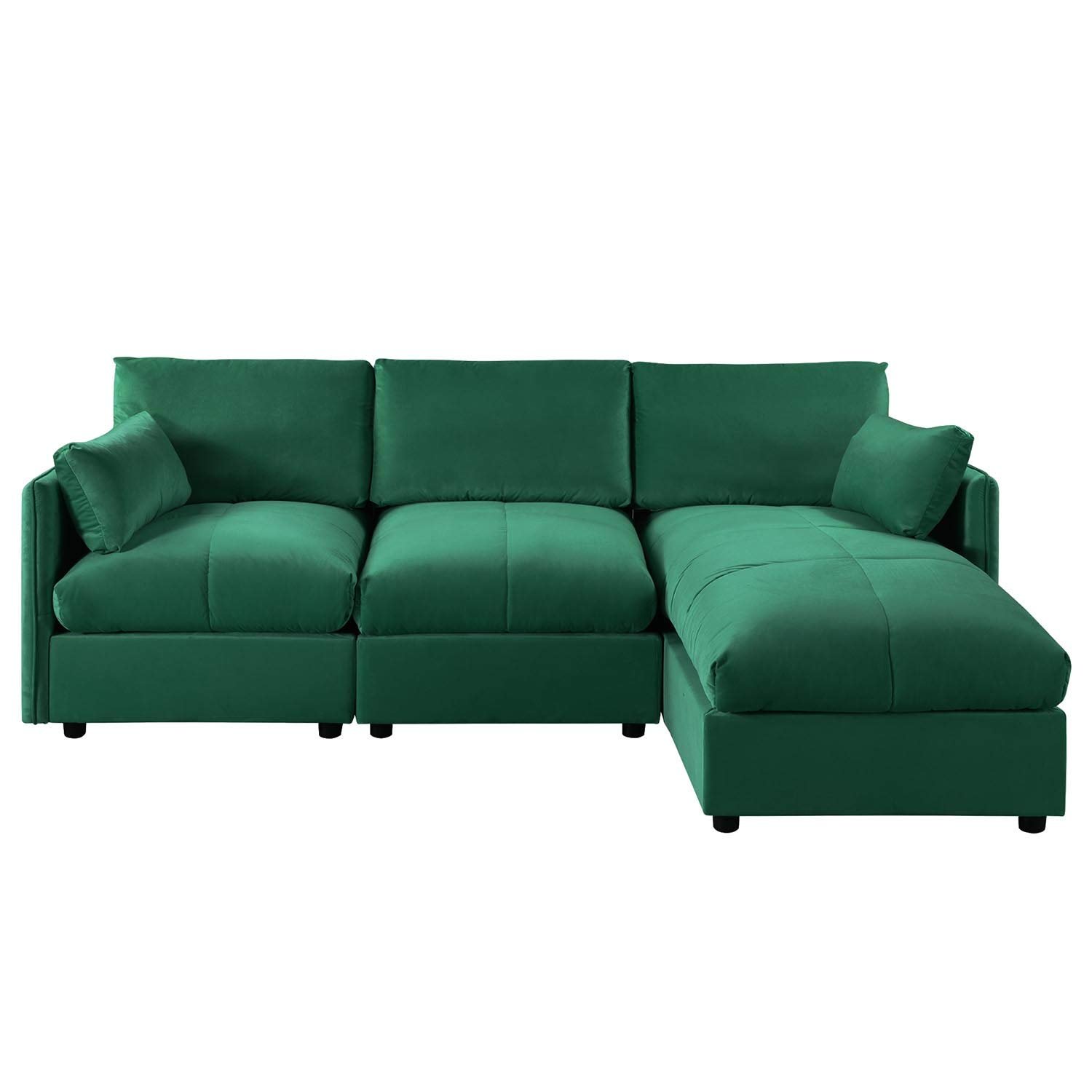 Emerald Green Sectional Living Room Velvet L Shape Couch Sofa Right