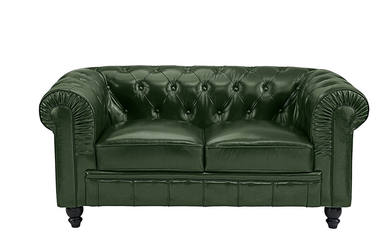 Classic Scroll Arm Leather Match Chesterfield Love Seat ...