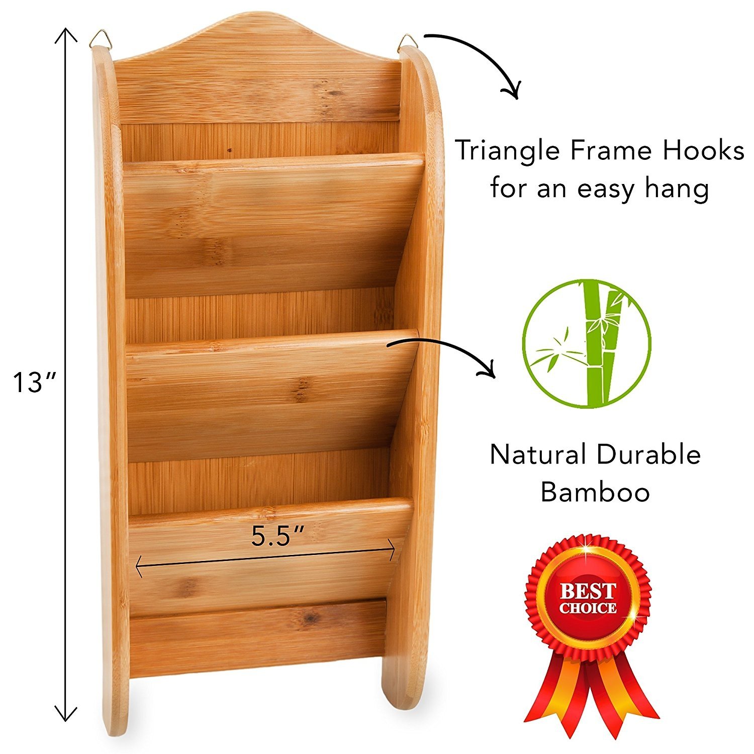 Home Intuition Wall Mount Bamboo Mail Letter Holder Wood Organizer Rack