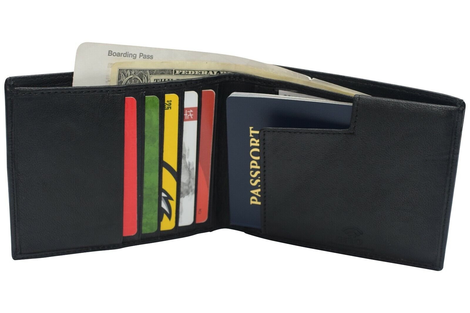 Men's RFID Blocking Genuine Leather Bifold Hipster Passport Wallet Euro Style Wallets for Men (Red)