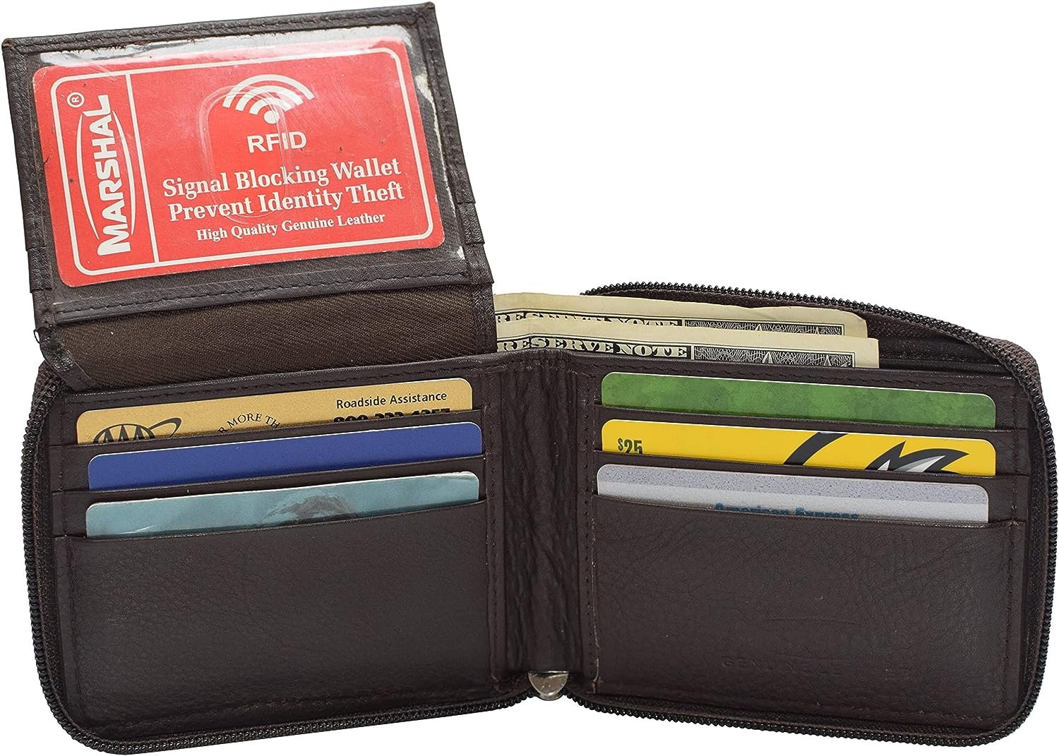 RFID Herren Leder Reißverschluss Geldbörse umlaufender Reißverschluss Geldbörse Doppelfaltung mehrere Kartenfächer Geldbörse - Bild 3 von 3