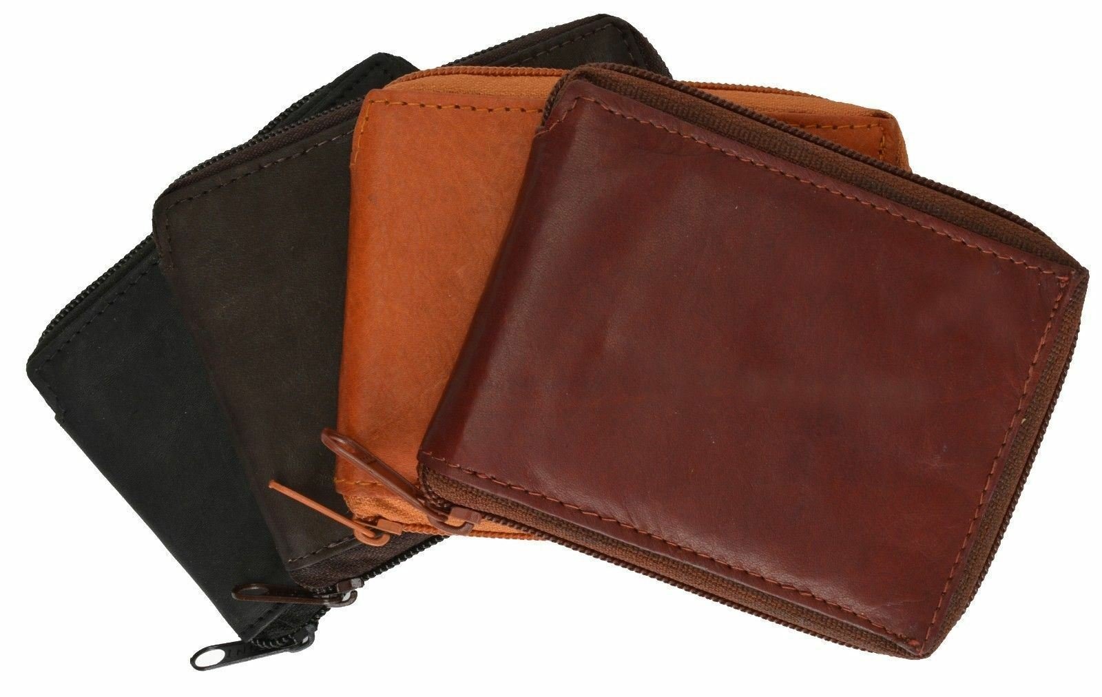 Men's Genuine Leather Zipper Zip-Around Organizer Bifold Wallet Black Brown Tan!