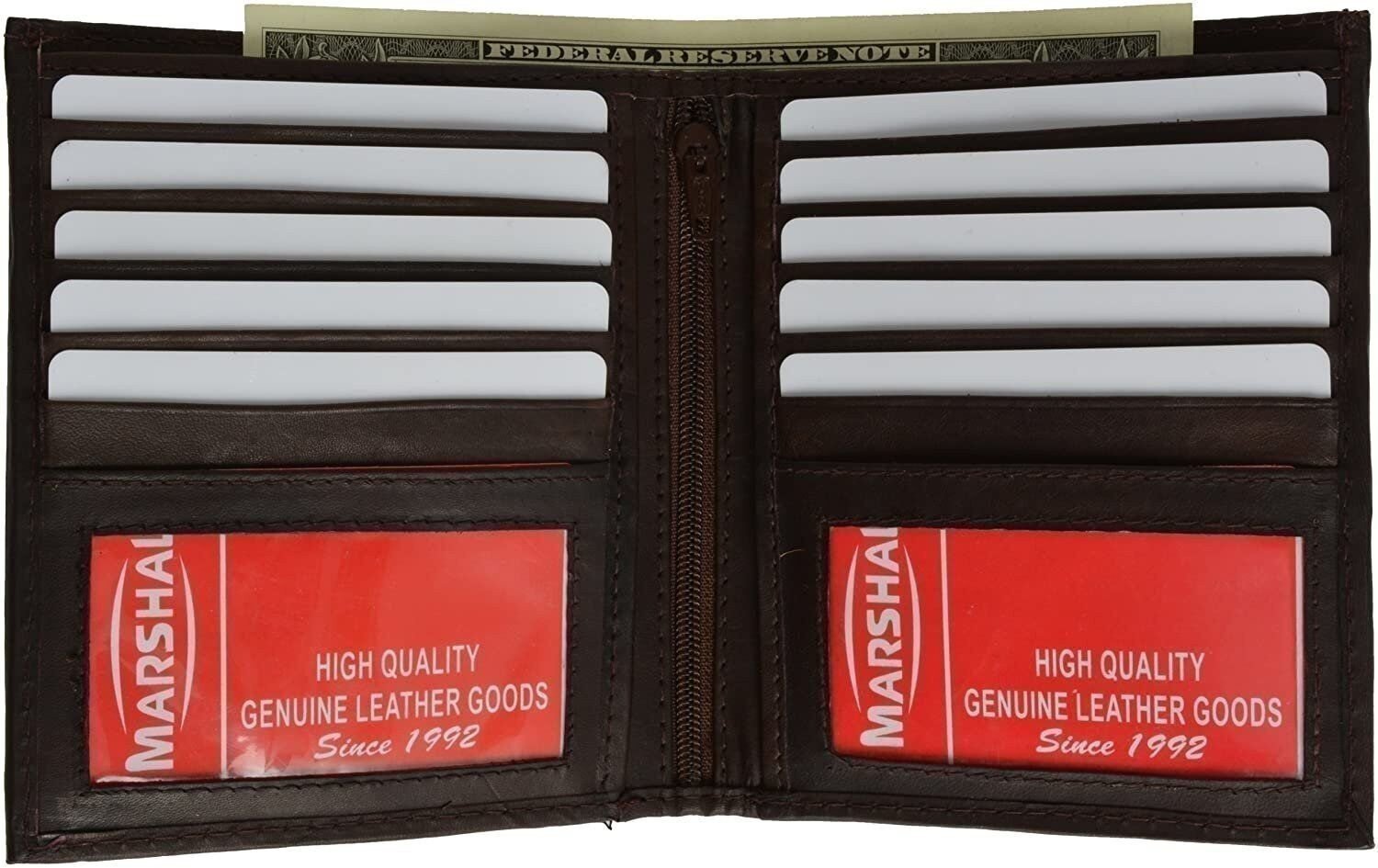 Marshal Men's Genuine Leather European Bifold Wallet Slim Hipster 2 Windows...