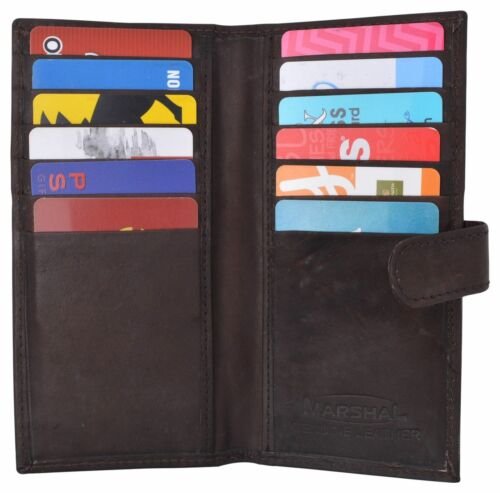 Genuine Leather Credit Card Holder Long Wallet with Snap Close Womens Mens - Picture 10 of 12