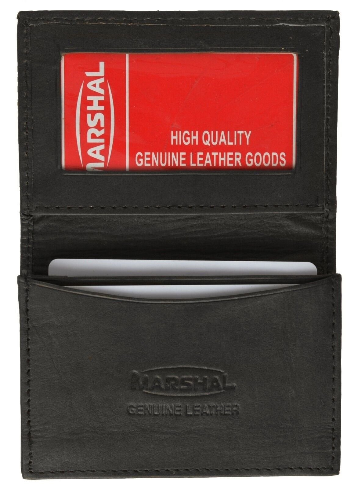 Black Leather Wallet Business Card Holder Expandable CreditCard with ID Window