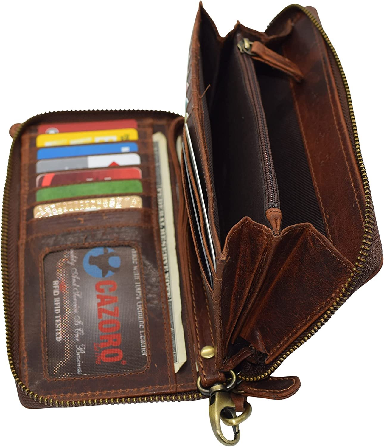 CAZORO Women's RFID Vintage Genuine Leather Wristlet Wallet