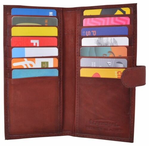 Genuine Leather Credit Card Holder Long Wallet with Snap Close Womens Mens - Picture 12 of 12