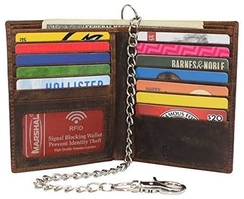 Vintage Leather RFID Blocking Hipster Bifold Biker Long Chain Men's Wallet (Brown with Chain)