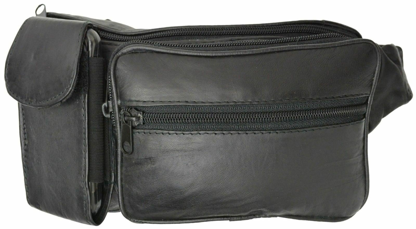 New Black Pure Leather Fanny Pack Waist bag Adjustable Travel Pouch Cell Phone