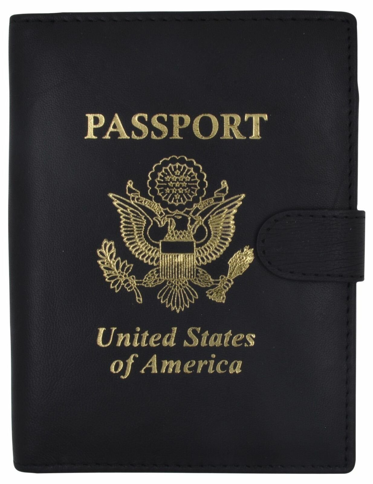 Leather Black Passport Holder Cover Case Wallet USA Embedded Logo Travel U.S Wallets for Men & Women