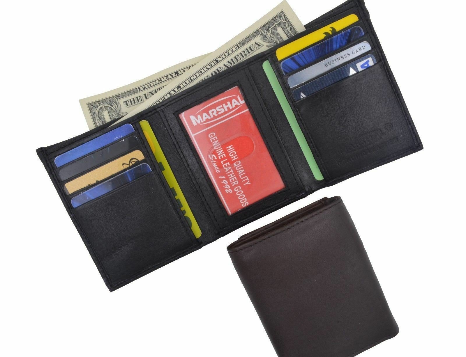 Men's Genuine Leather Trifold Credit Card ID Window Holder Black Wallet Gift New