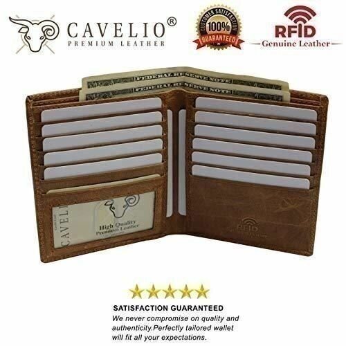 RFID Blocking Mens Leather Slim Bi-Fold Big Hipster European Wallet USA Series G