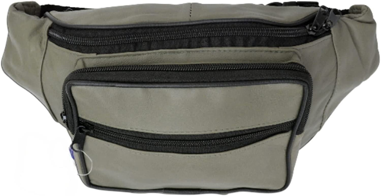 Genuine Leather Waist Fanny Pack Belt Bag Pouch Travel Hip Purse Men Women (Beige)