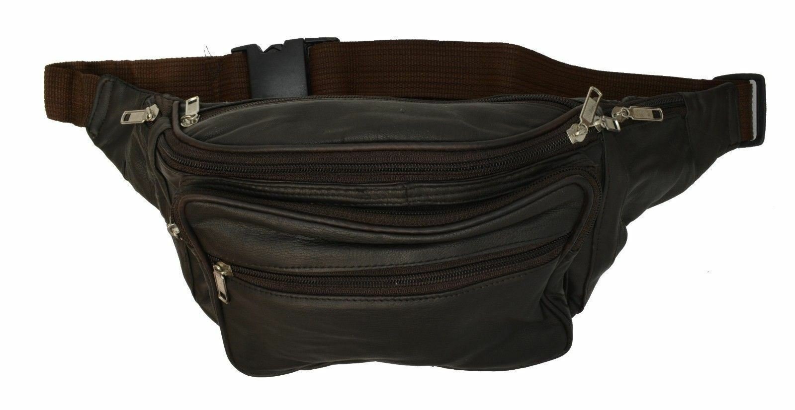 New Brown Design Large Multi Zippered Genuine Leather Fanny Pack Waist Bag