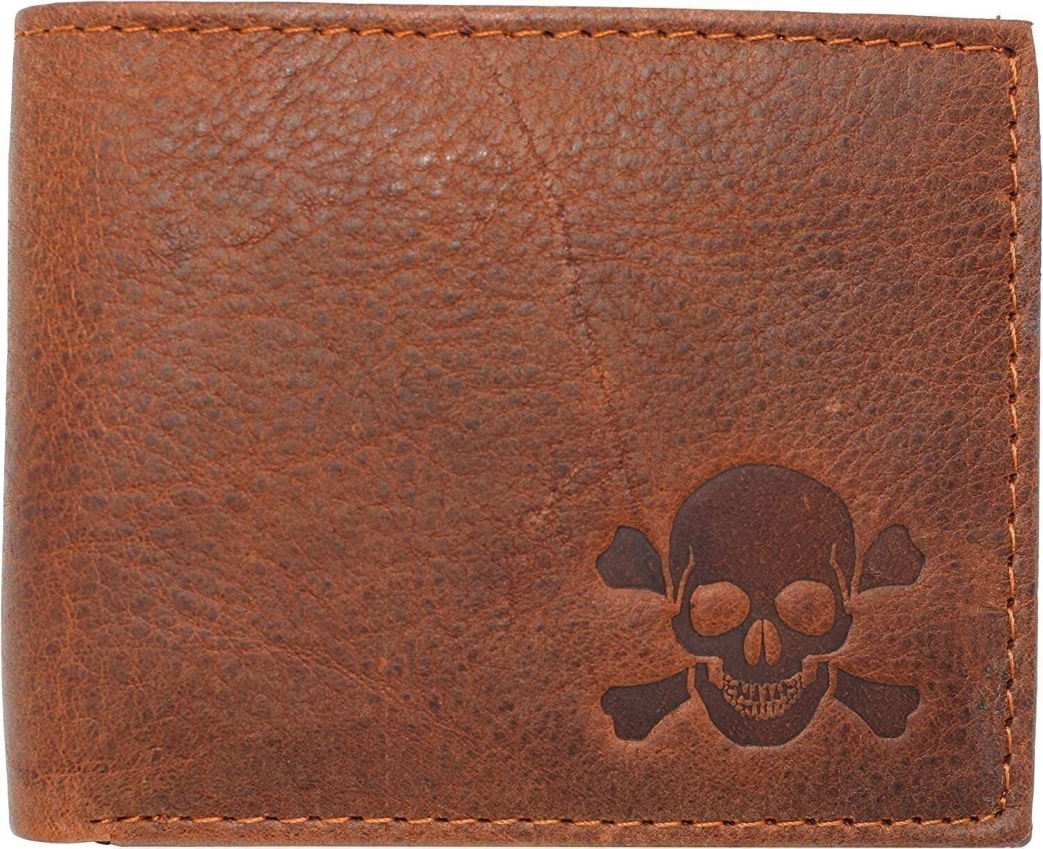 Marshal Skull Bone RFID Blocking Real Leather Bifold Classic Wallet for Men